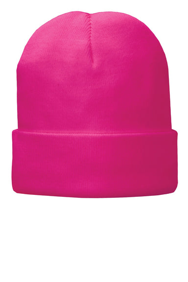 Port & Company Hats CP90L Unisex Fleece Lined Knit Beanie Neon Pink Glo Flat Front