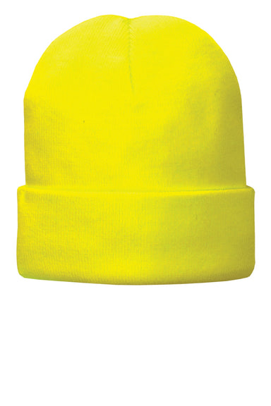 Port & Company Hats CP90L Unisex Fleece Lined Knit Beanie Neon Yellow Flat Front