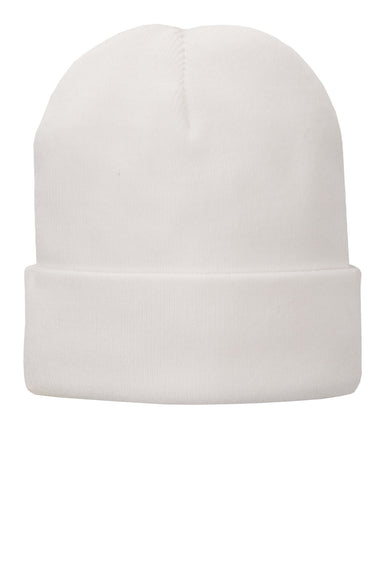 Port & Company Hats CP90L Unisex Fleece Lined Knit Beanie White Flat Front