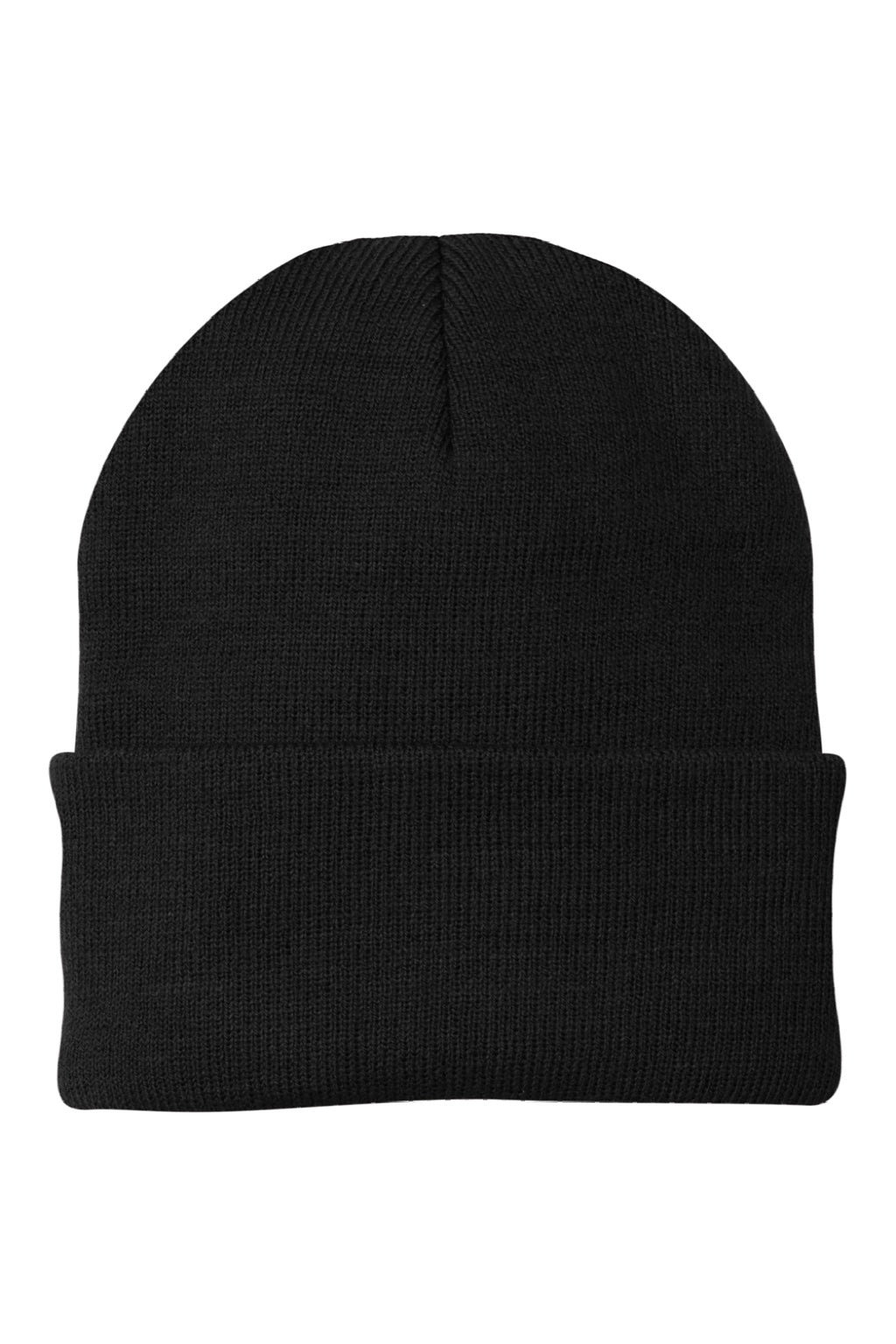 Port & Company Hats CP90 Unisex Knit Beanie Black Flat Front