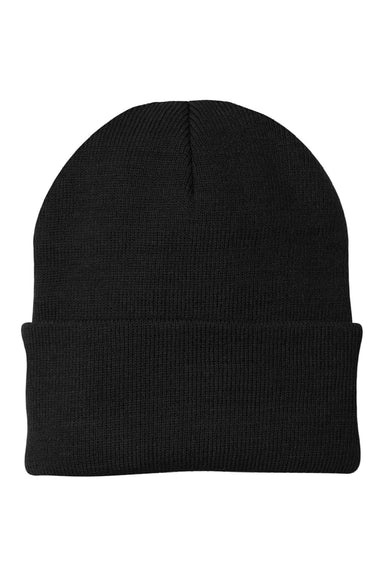 Port & Company Hats CP90 Unisex Knit Beanie Black Flat Front