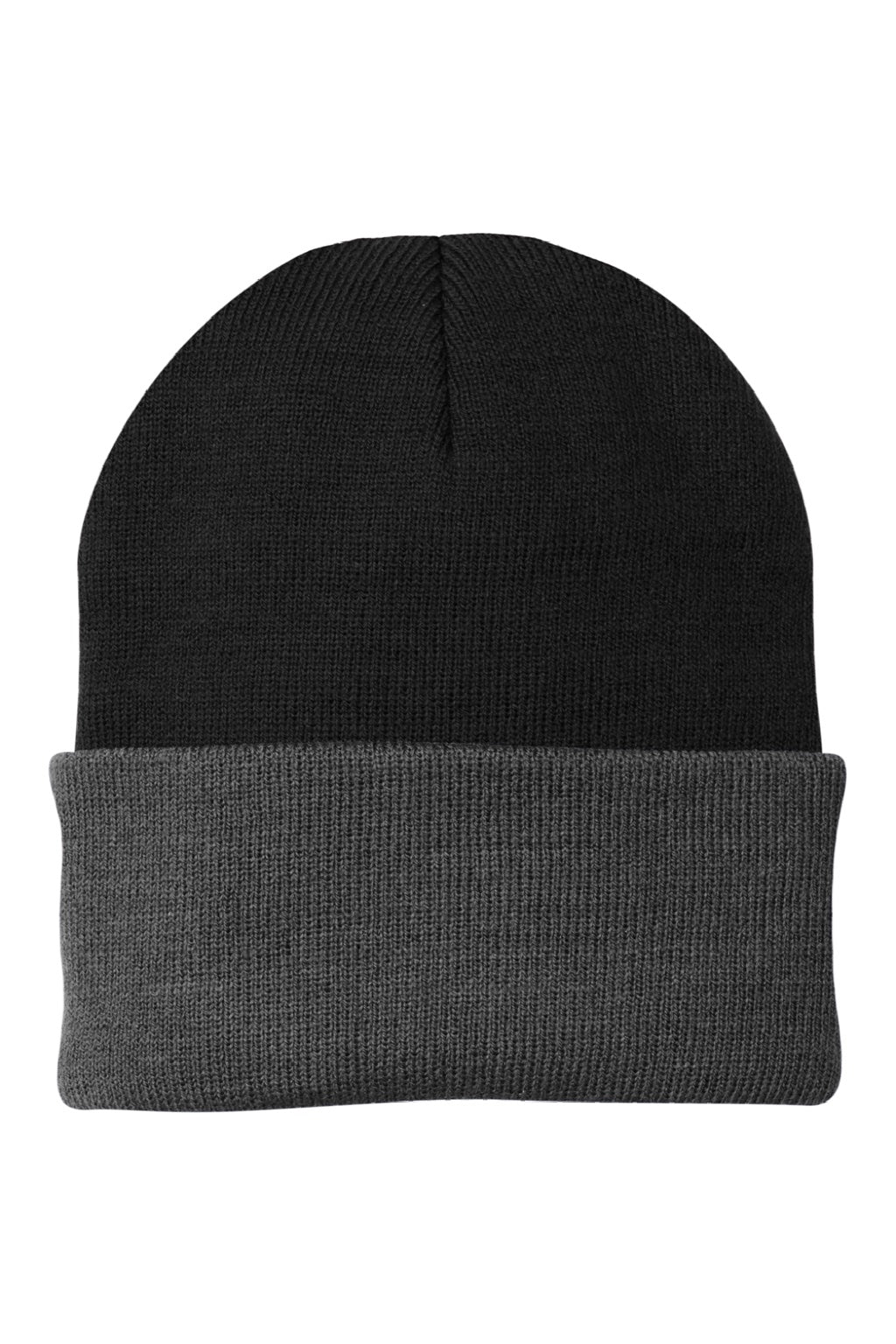 Port & Company Hats CP90 Unisex Knit Beanie Black/Athletic Oxford Grey Flat Front