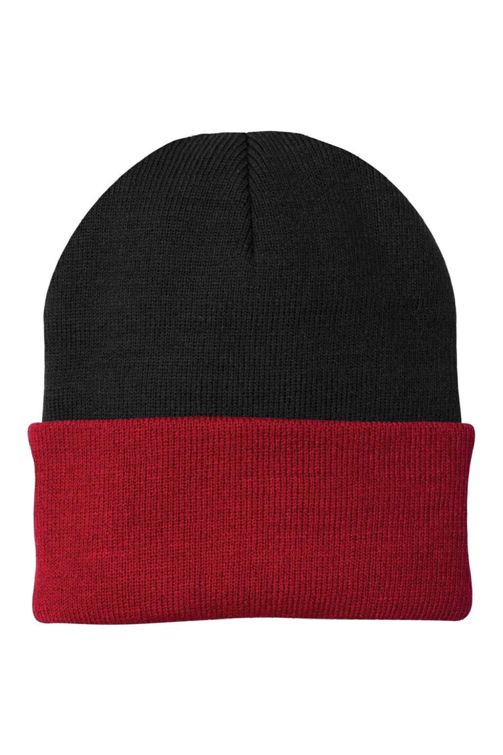 Port & Company Hats CP90 Unisex Knit Beanie Black/Athletic Red Flat Front