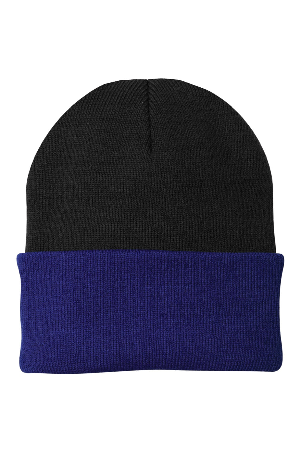 Port & Company Hats CP90 Unisex Knit Beanie Black/Athletic Royal Blue Flat Front