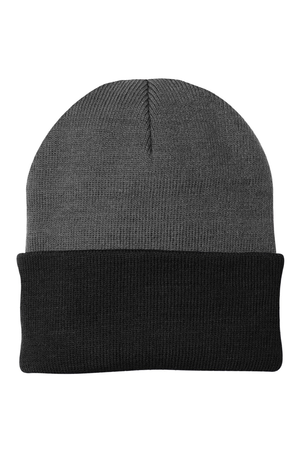 Port & Company Hats CP90 Unisex Knit Beanie Athletic Oxford Grey/Black Flat Front