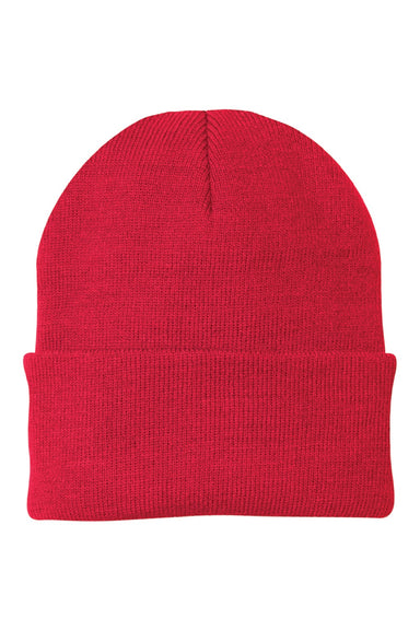 Port & Company Hats CP90 Unisex Knit Beanie Athletic Red Flat Front