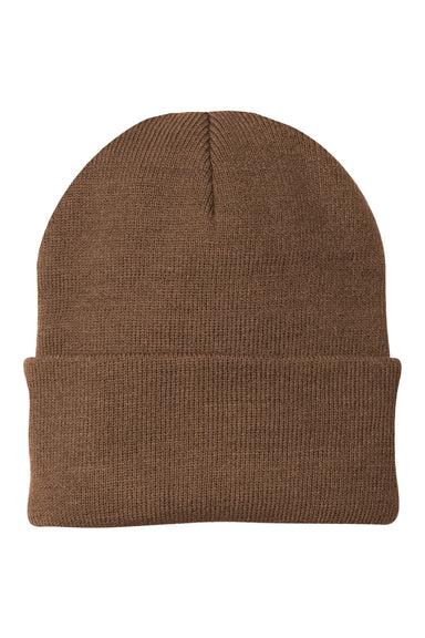 Port & Company Hats CP90 Unisex Knit Beanie Brown Flat Front