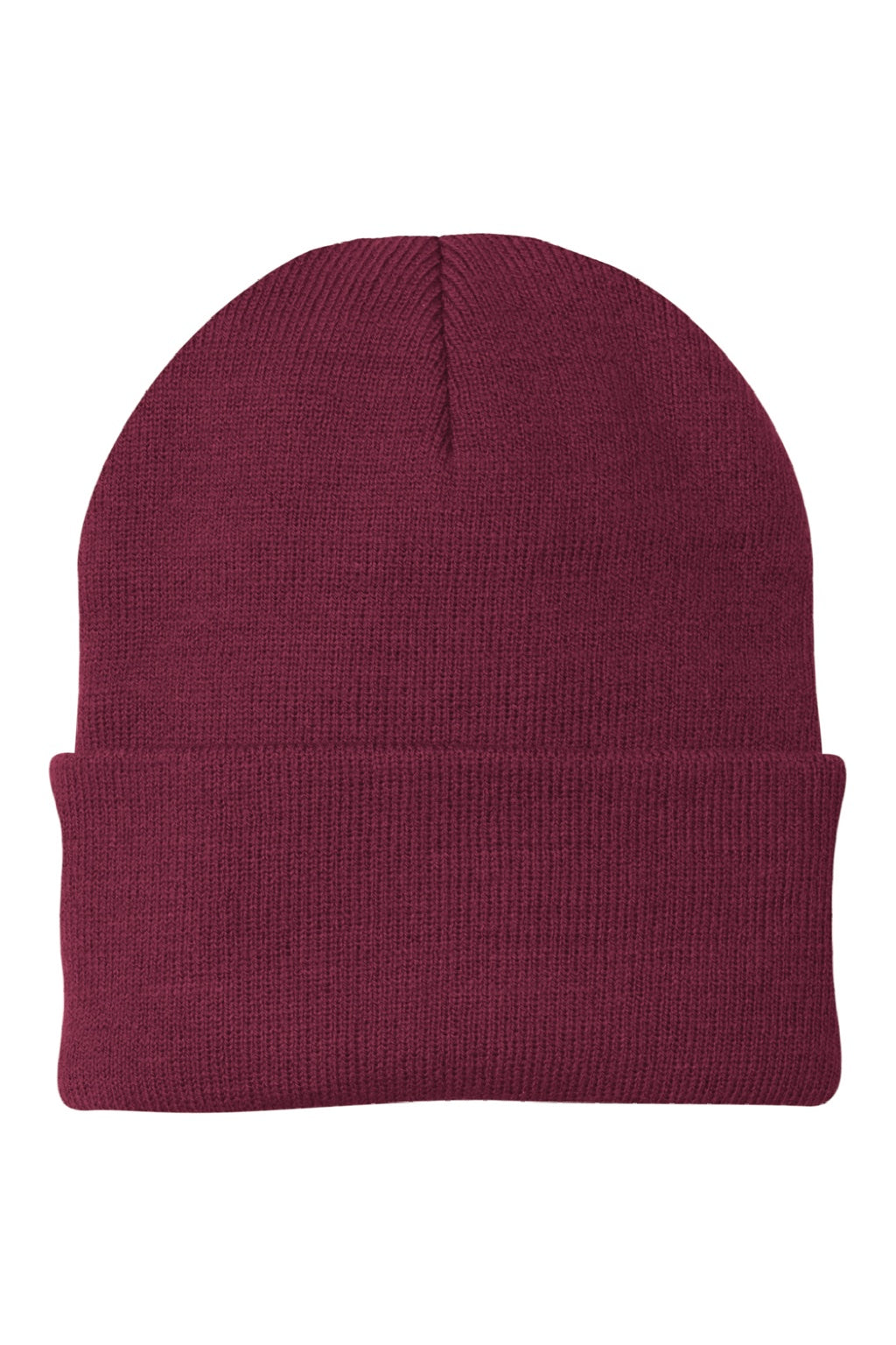 Port & Company Hats CP90 Unisex Knit Beanie Maroon Flat Front