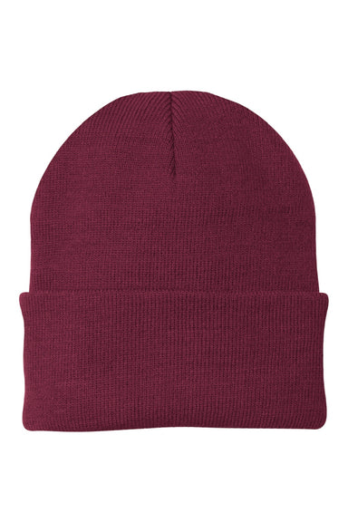 Port & Company Hats CP90 Unisex Knit Beanie Maroon Flat Front