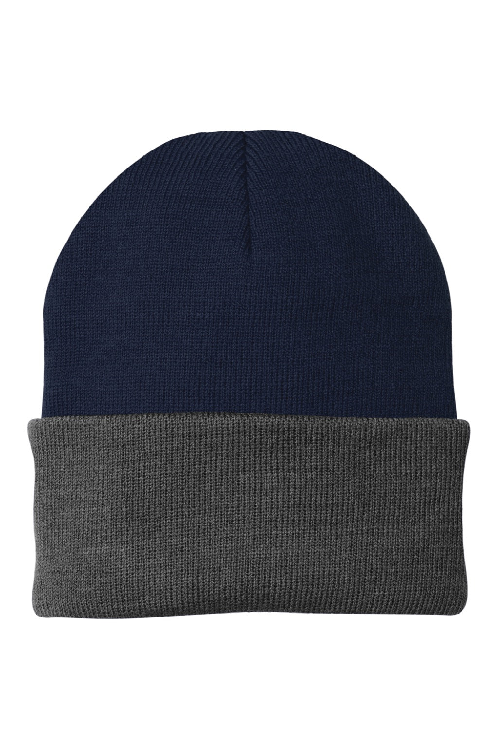 Port & Company Hats CP90 Unisex Knit Beanie Navy Blue/Athletic Oxford Grey Flat Front
