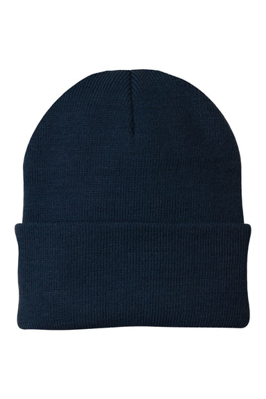 Port & Company Hats CP90 Unisex Knit Beanie Navy Blue Flat Front