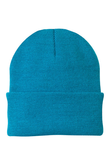 Port & Company Hats CP90 Unisex Knit Beanie Neon Blue Flat Front