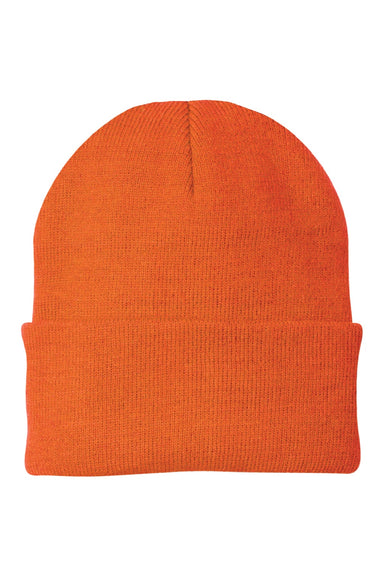 Port & Company Hats CP90 Unisex Knit Beanie Neon Orange Flat Front