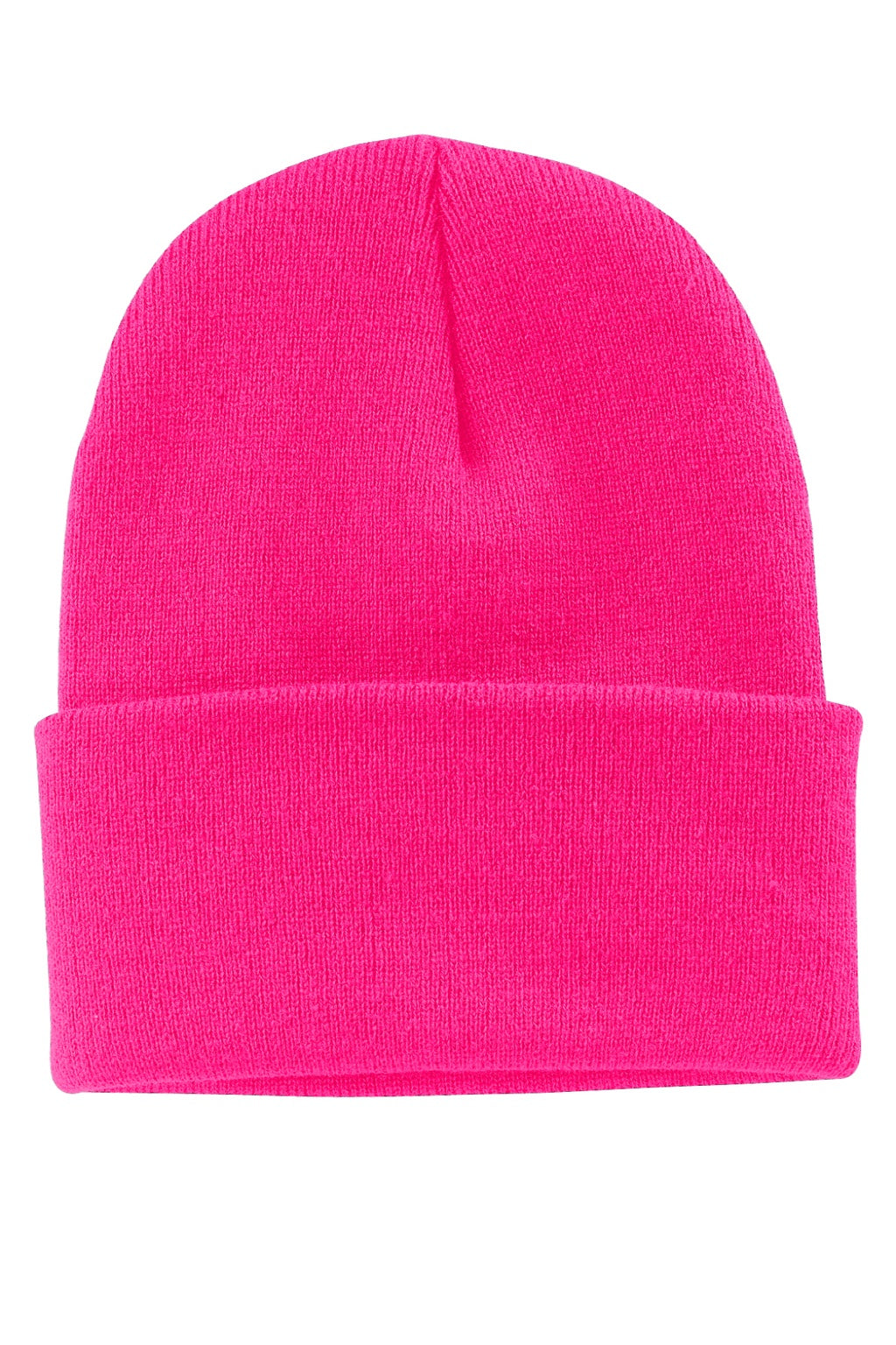 Port & Company Hats CP90 Unisex Knit Beanie Neon Pink Glo Flat Front