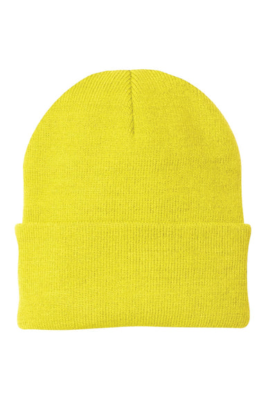 Port & Company Hats CP90 Unisex Knit Beanie Neon Yellow Flat Front