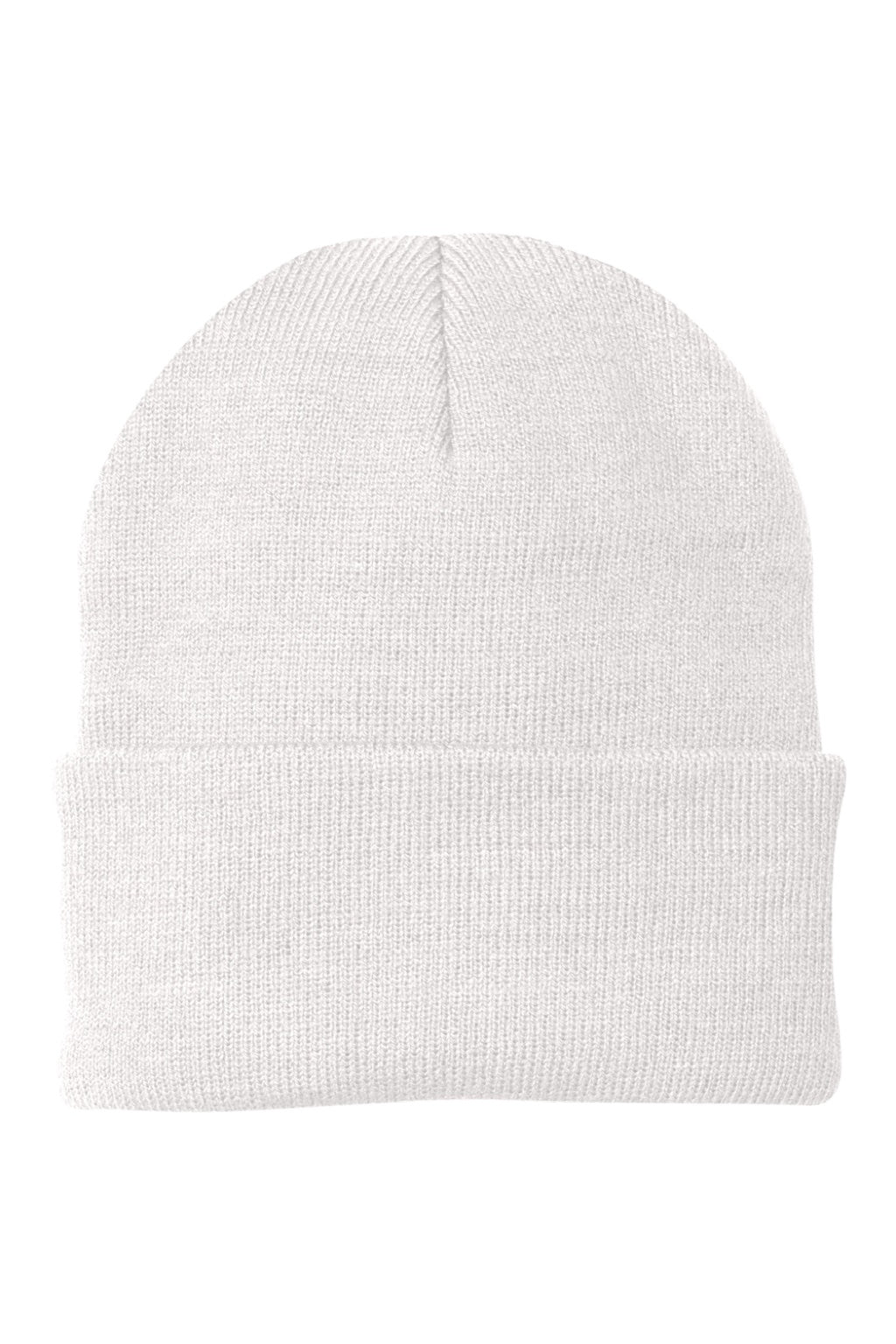 Port & Company Hats CP90 Unisex Knit Beanie White Flat Front