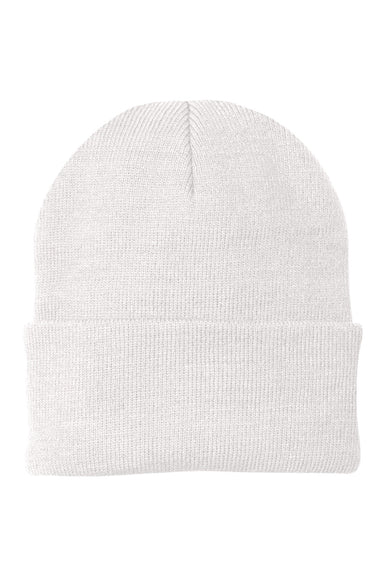 Port & Company Hats CP90 Unisex Knit Beanie White Flat Front