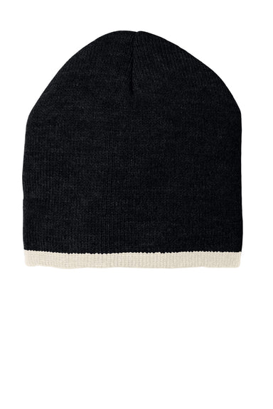 Port & Company Hats CP91 Unisex Beanie Black/Natural Flat Front