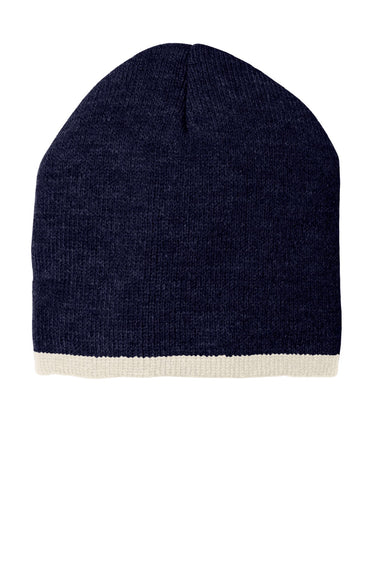 Port & Company Hats CP91 Unisex Beanie Navy Blue/Natural Flat Front