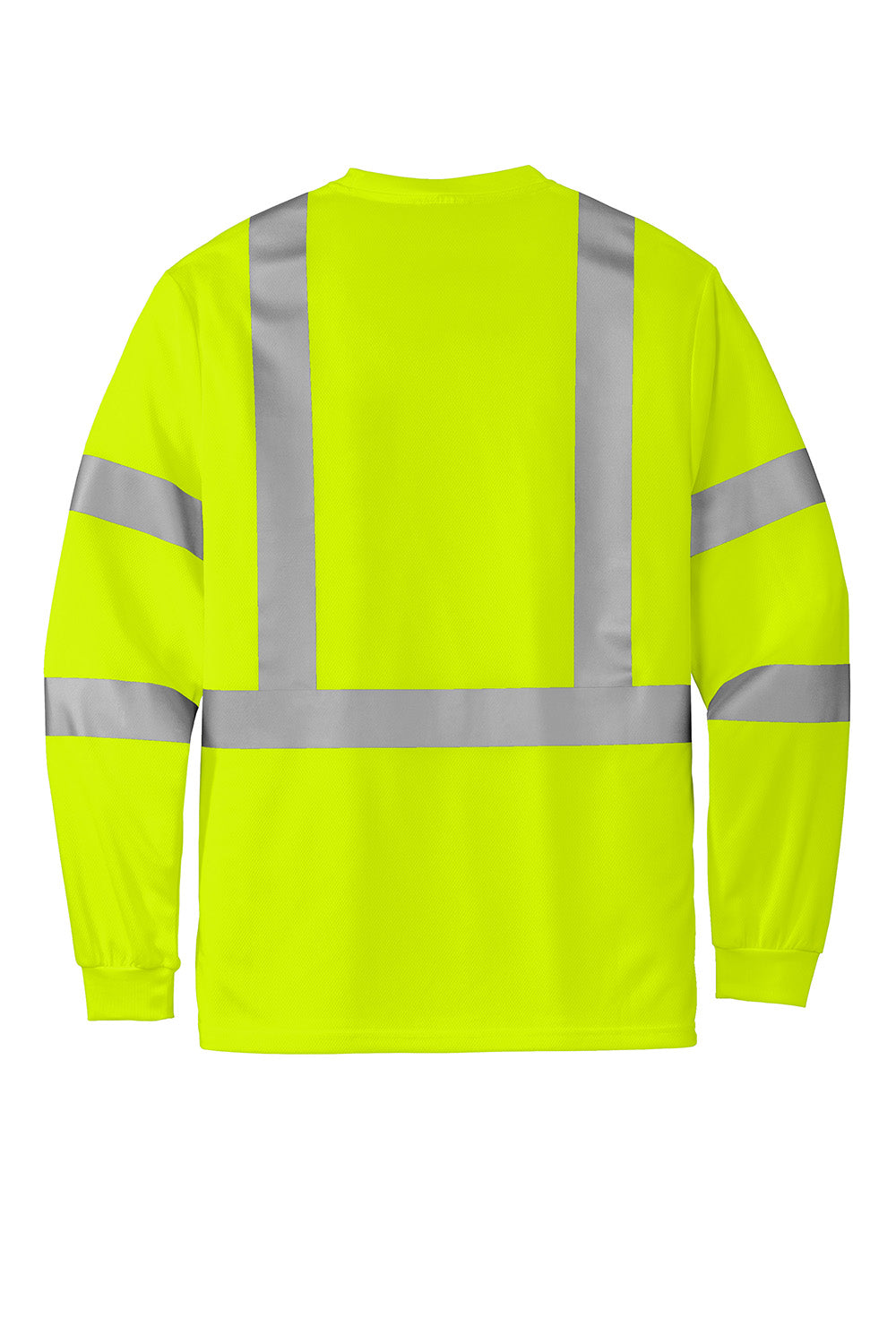 CornerStone CS203 Mens ANSI 107 Class 3 Moisture Wicking Long Sleeve Crewneck T-Shirt w/ Pocket Safety Yellow Flat Back