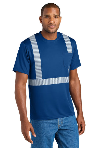 CornerStone CS206 Mens Enhanced Visibility Moisture Wicking Short Sleeve Crewneck T-Shirt w/ Pocket Royal Blue Model Front