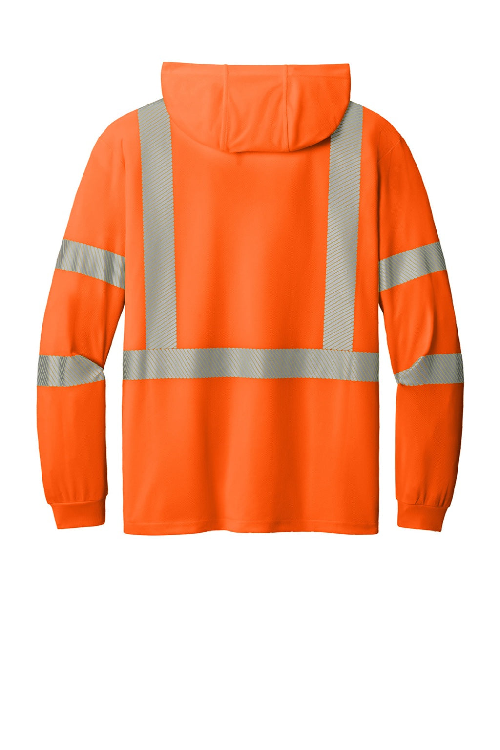 CornerStone CS208 Mens ANSI 107 Class 3 Segmented Tape Long Sleeve Hooded T-Shirt Hoodie Safety Orange Flat Back