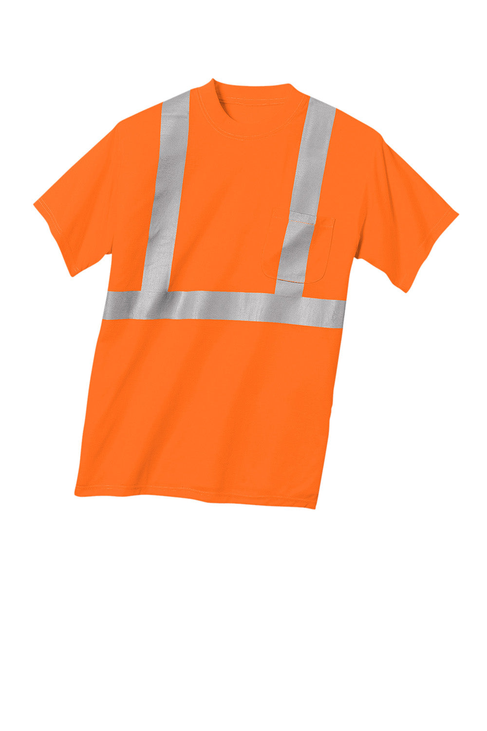CornerStone CS401 Mens Moisture Wicking Short Sleeve Crewneck T-Shirt w/ Pocket Safety Orange Flat Front