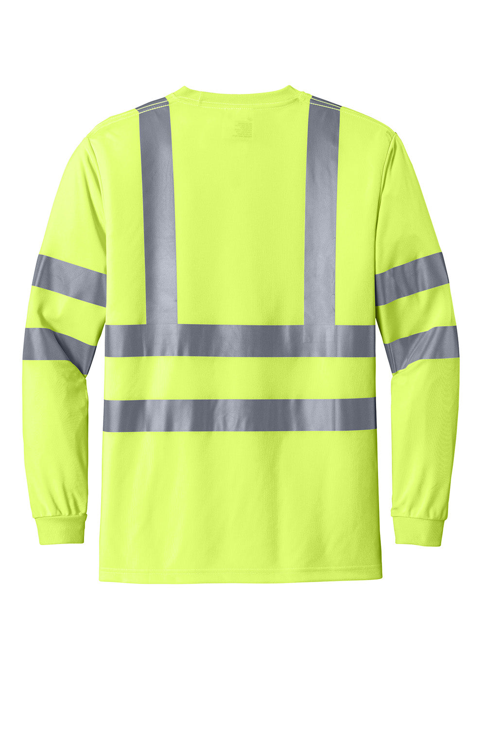 CornerStone CS409 Mens Moisture Wicking Long Sleeve Crewneck T-Shirt w/ Pocket Safety Yellow Flat Back