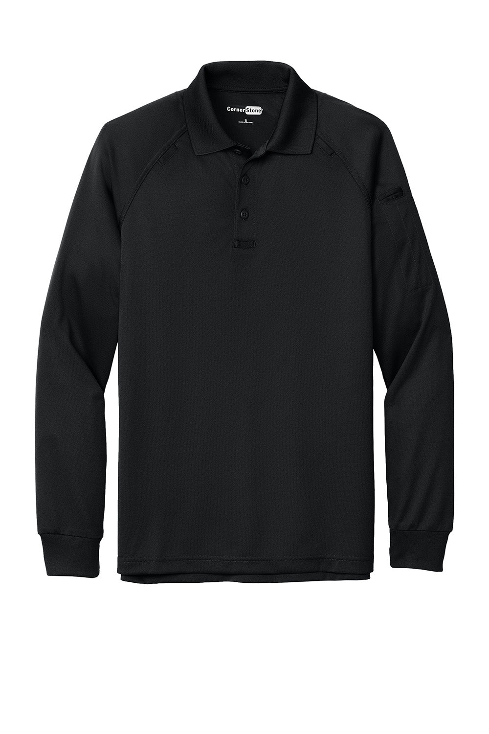 CornerStone CS410LS Mens Select Tactical Moisture Wicking Long Sleeve Polo Shirt Black Flat Front
