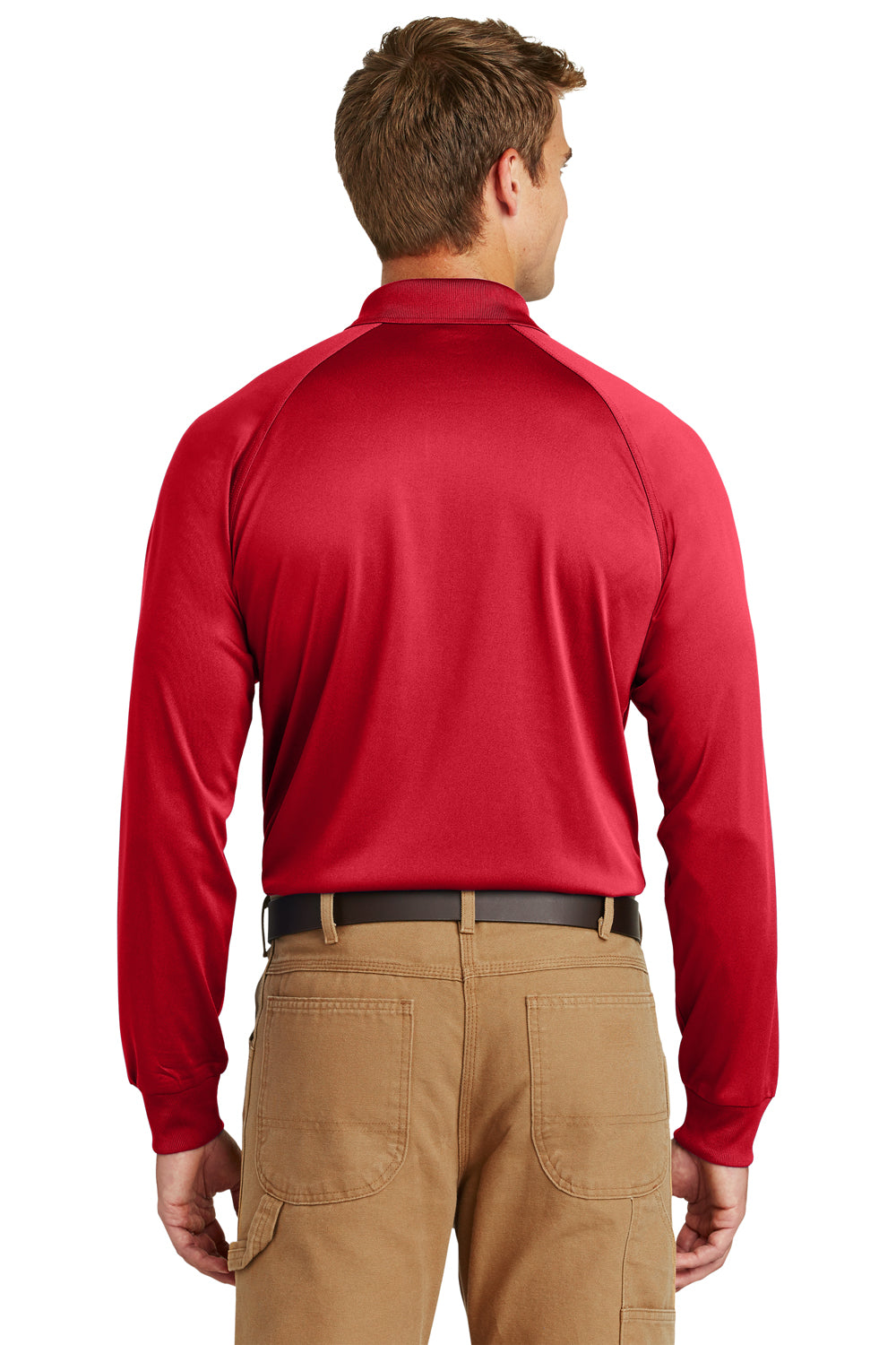 CornerStone CS410LS Mens Select Tactical Moisture Wicking Long Sleeve Polo Shirt Red Model Back