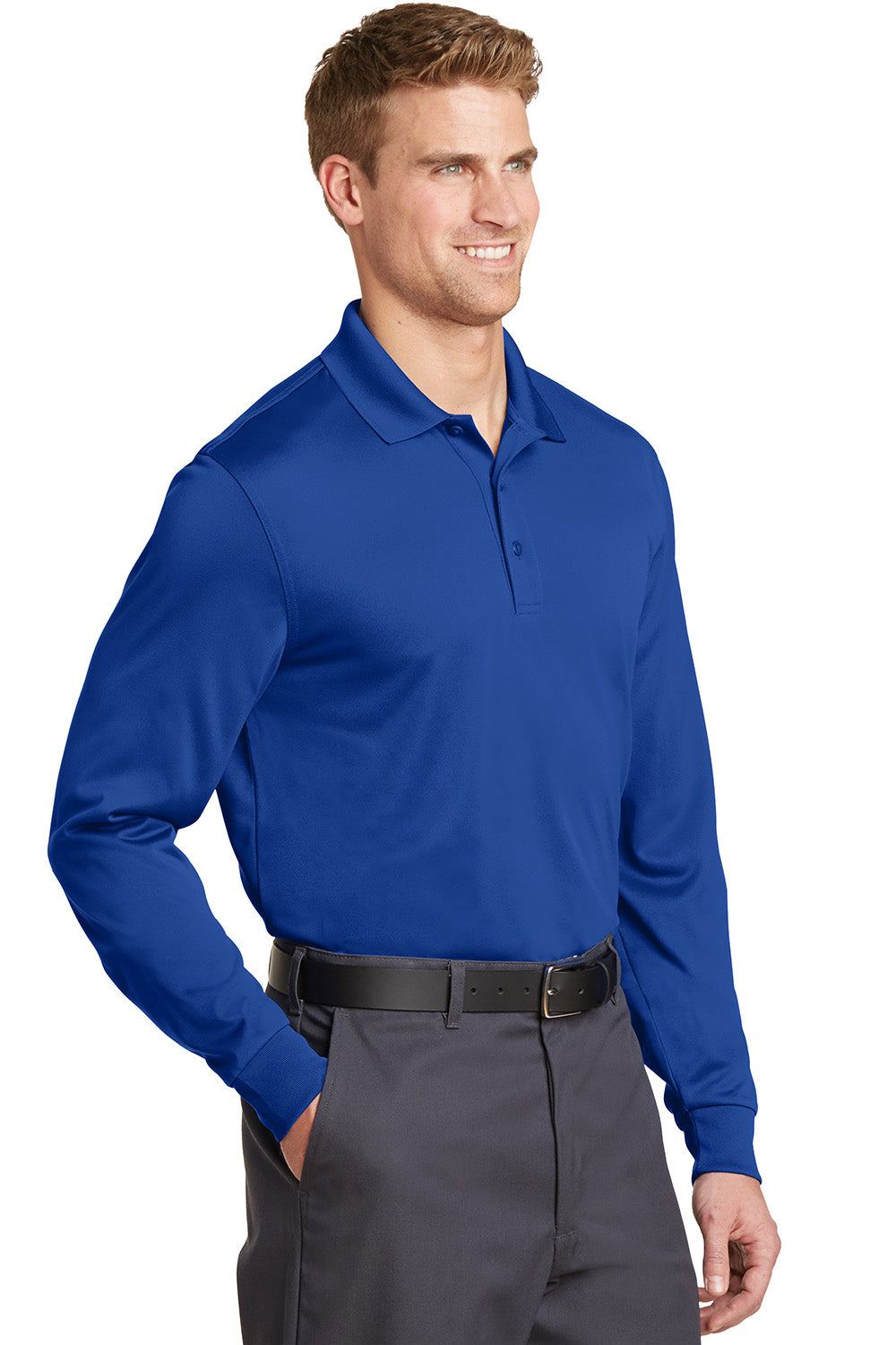 CornerStone CS412LS Mens Select Moisture Wicking Long Sleeve Polo Shirt Royal Blue Model 3q