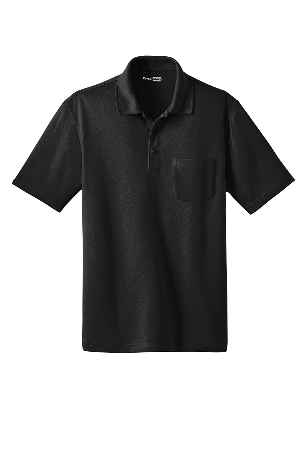 CornerStone CS412P Mens Select Moisture Wicking Short Sleeve Polo Shirt w/ Pocket Black Flat Front