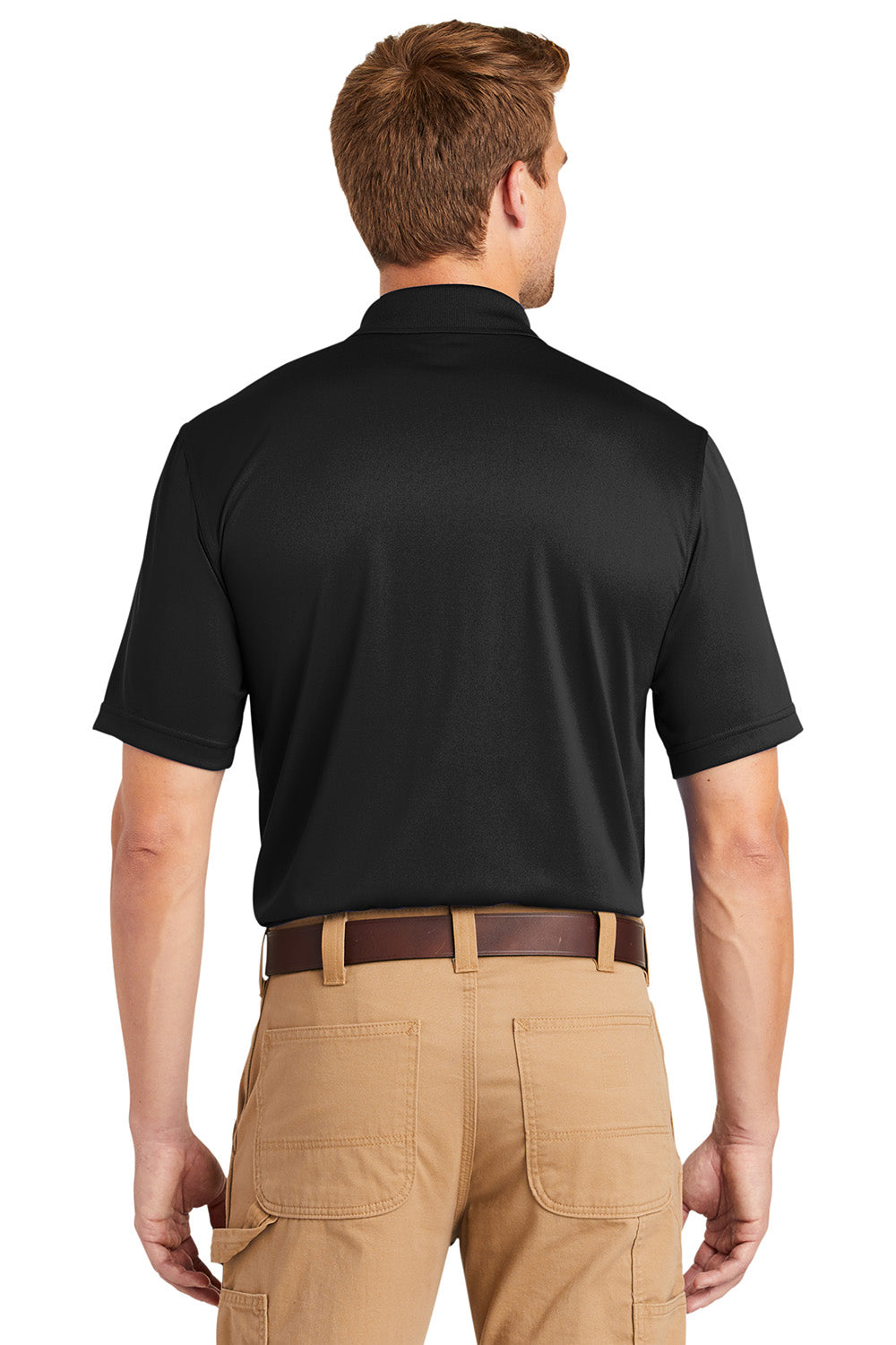 CornerStone CS412P Mens Select Moisture Wicking Short Sleeve Polo Shirt w/ Pocket Black Model Back