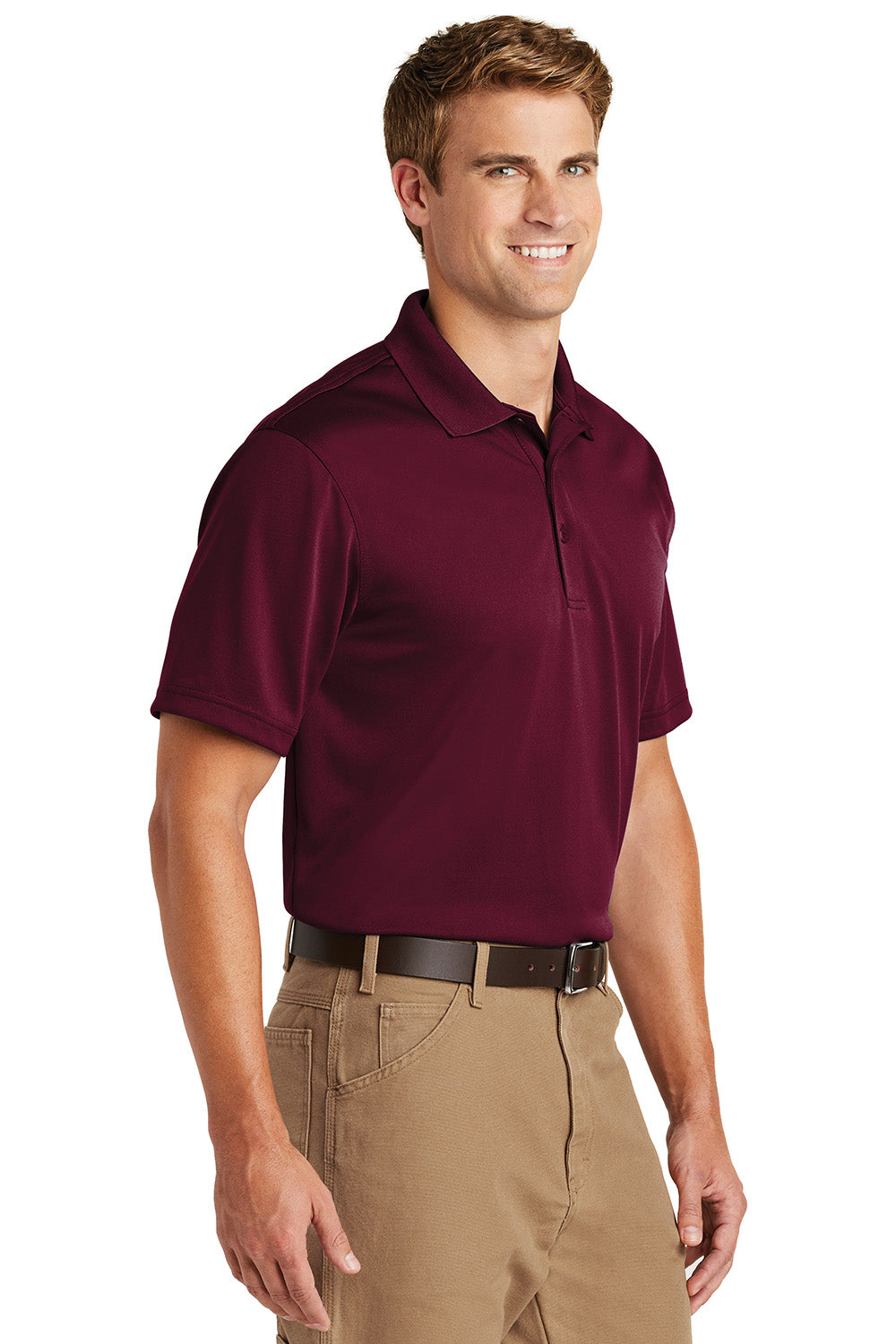 CornerStone CS412/TLCS412 Mens Select Moisture Wicking Short Sleeve Polo Shirt Maroon Model 3q