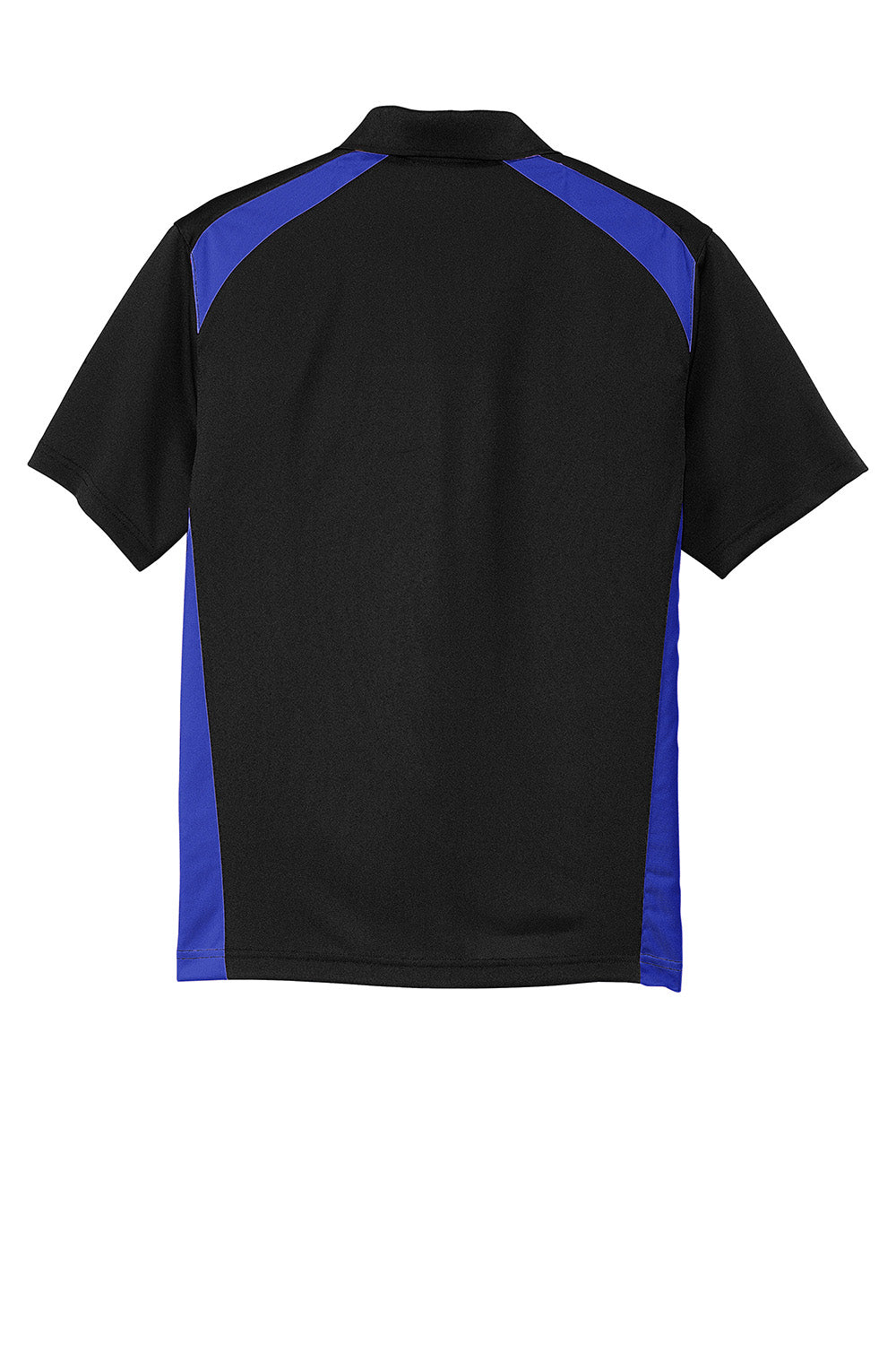CornerStone CS416 Mens Select Moisture Wicking Short Sleeve Polo Shirt w/ Pocket Black/Royal Blue Flat Back