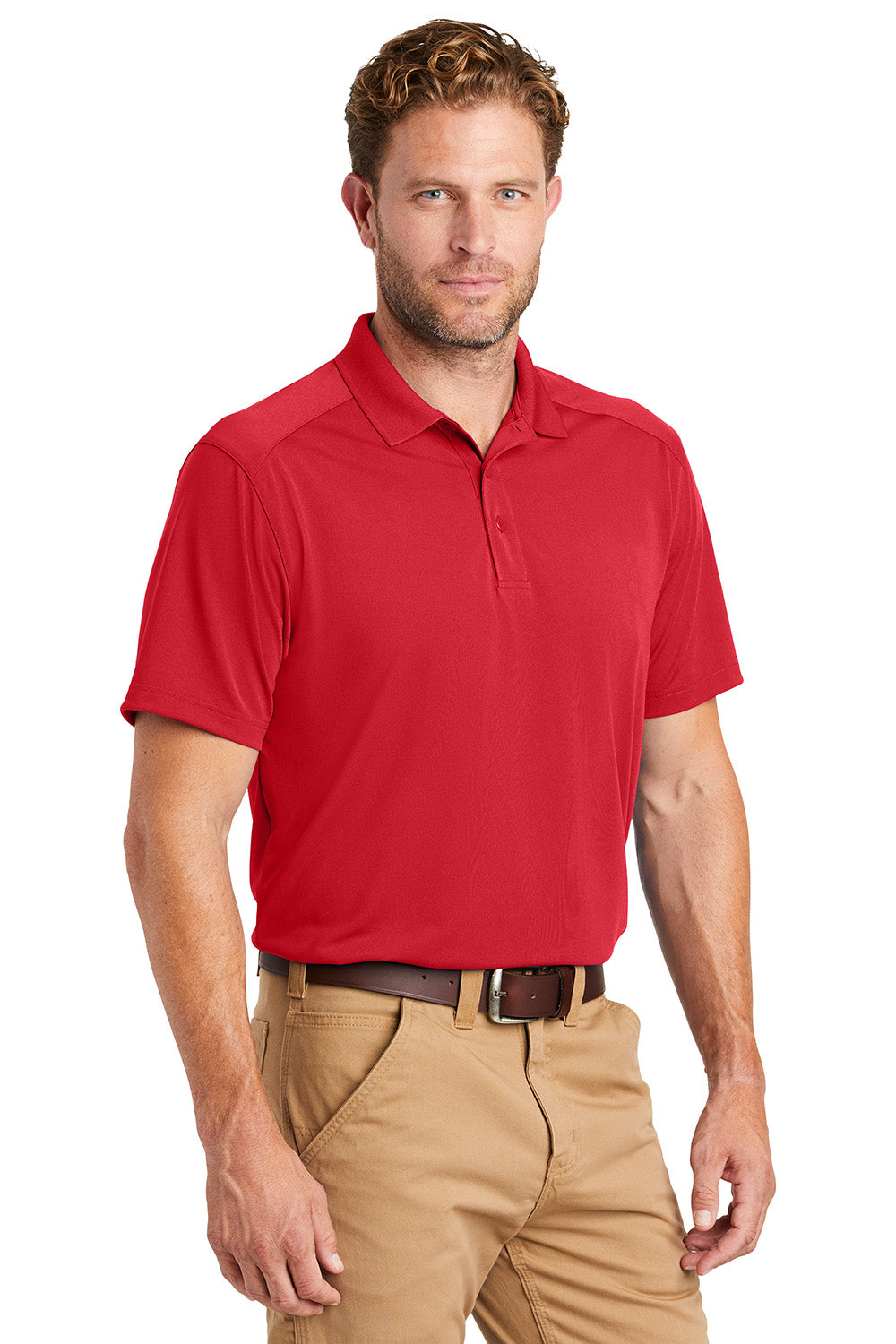 CornerStone CS418/TLCS418 Mens Select Moisture Wicking Short Sleeve Polo Shirt Red Model 3q