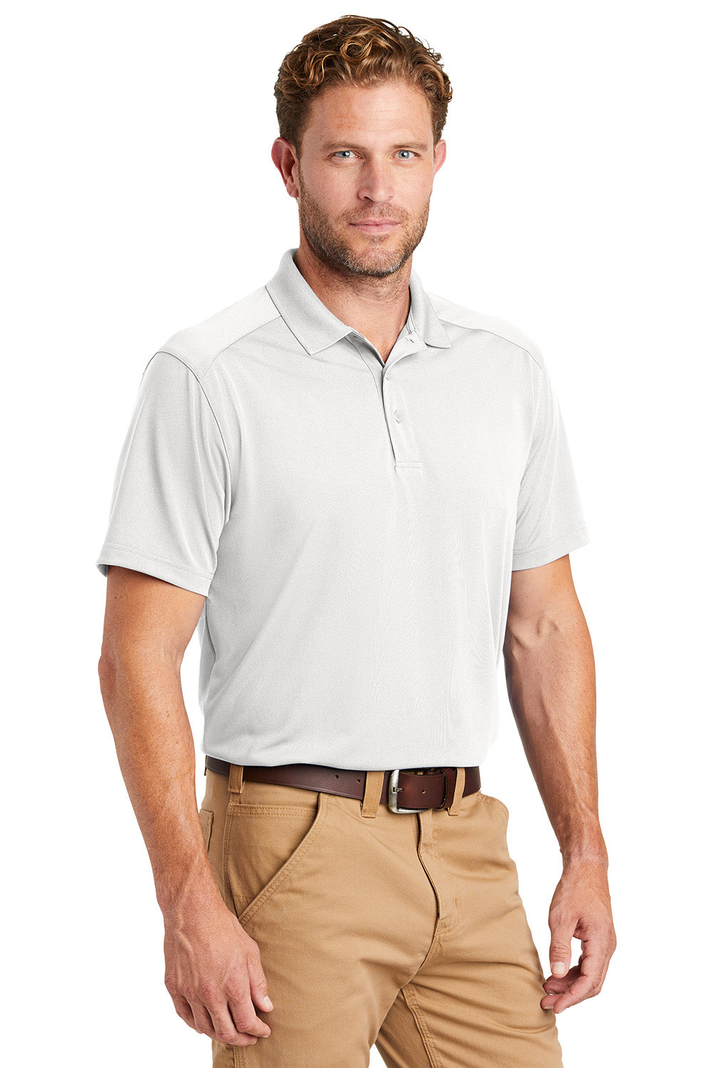 CornerStone CS418/TLCS418 Mens Select Moisture Wicking Short Sleeve Polo Shirt White Model 3q