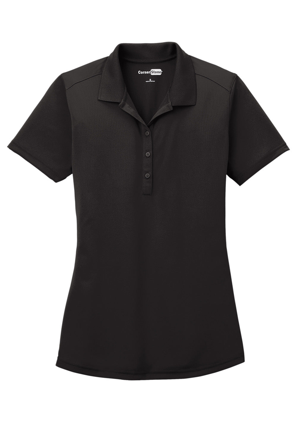 CornerStone CS419 Womens Select Moisture Wicking Short Sleeve Polo Shirt Black Flat Front