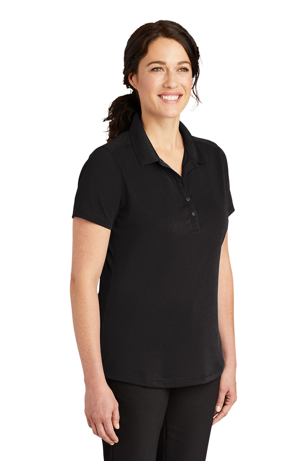 CornerStone CS419 Womens Select Moisture Wicking Short Sleeve Polo Shirt Black Model 3q