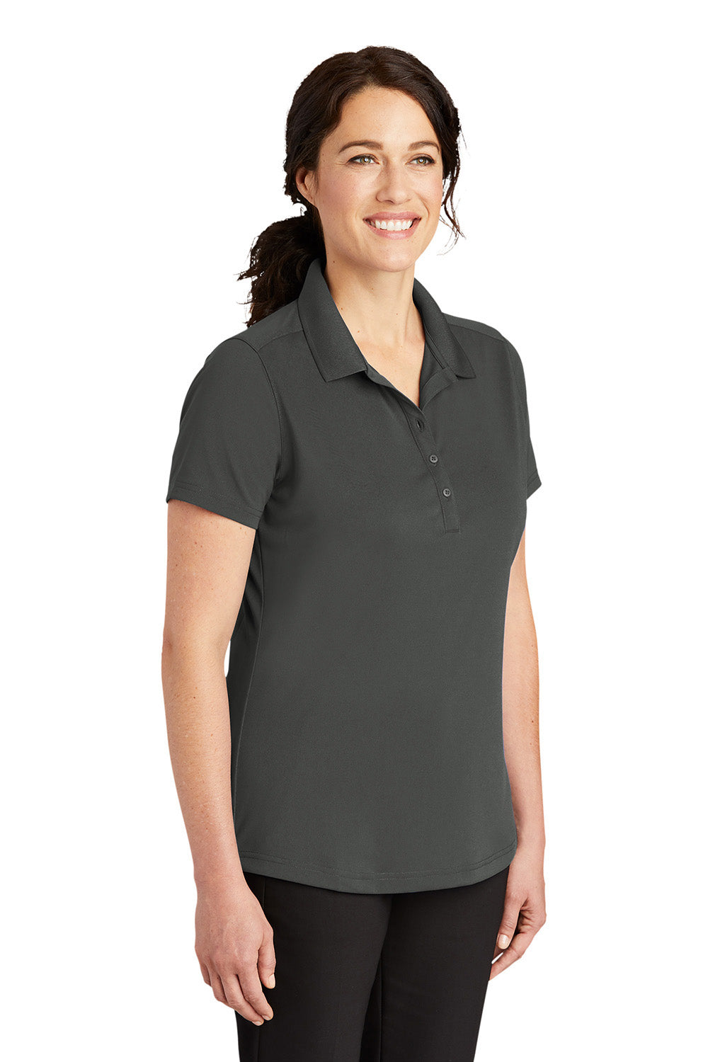 CornerStone CS419 Womens Select Moisture Wicking Short Sleeve Polo Shirt Charcoal Grey Model 3q