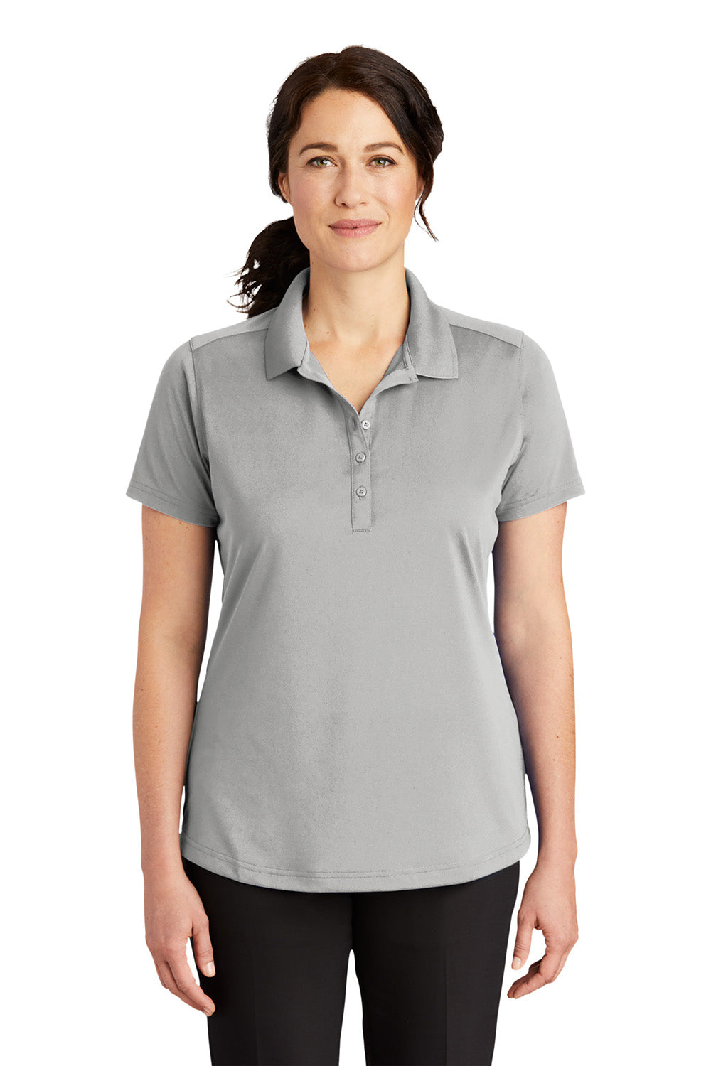 CornerStone CS419 Womens Select Moisture Wicking Short Sleeve Polo Shirt Light Grey Model Front