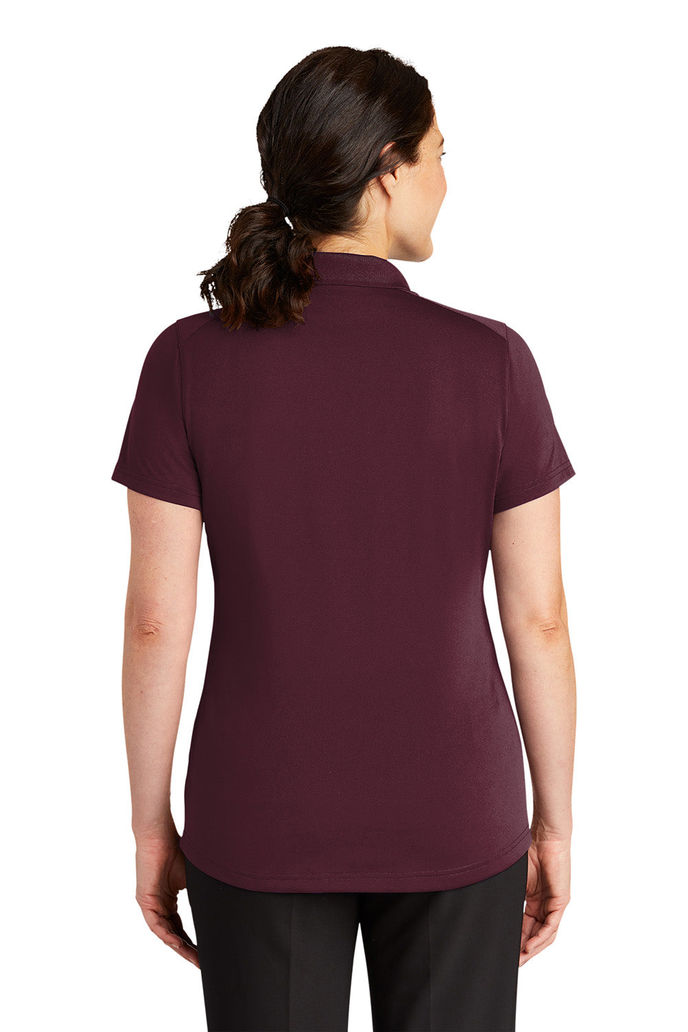 CornerStone CS419 Womens Select Moisture Wicking Short Sleeve Polo Shirt Maroon Model Back