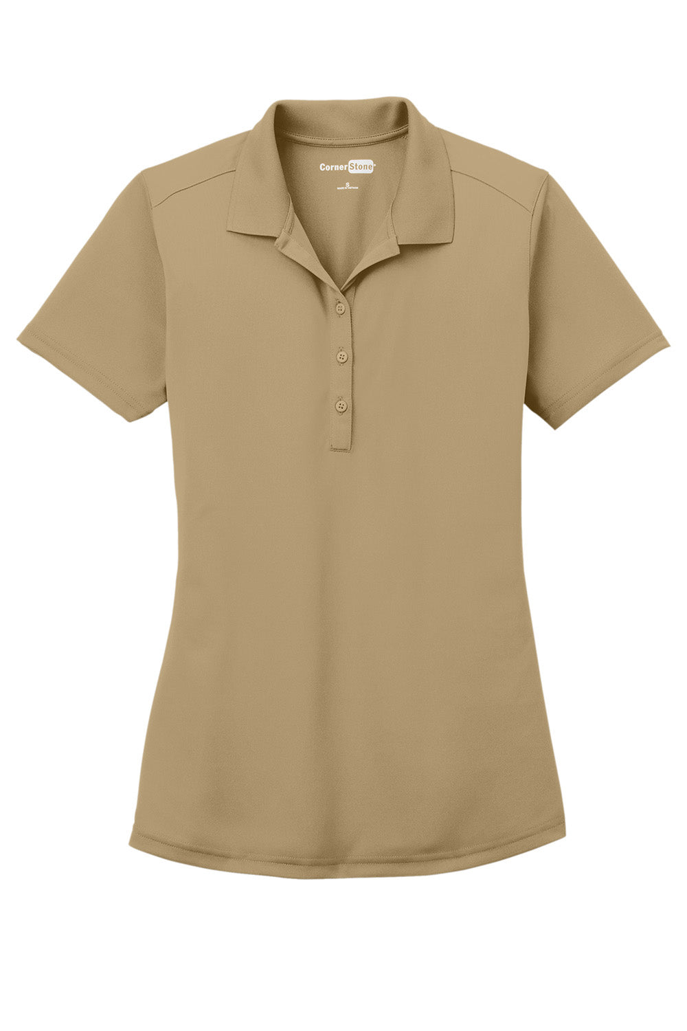 CornerStone CS419 Womens Select Moisture Wicking Short Sleeve Polo Shirt Tan Flat Front