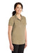 CornerStone CS419 Womens Select Moisture Wicking Short Sleeve Polo Shirt Tan Model 3q