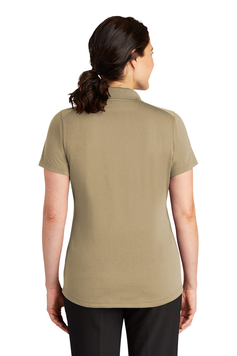 CornerStone CS419 Womens Select Moisture Wicking Short Sleeve Polo Shirt Tan Model Back