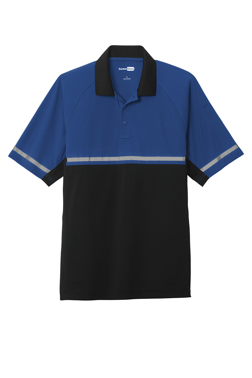 CornerStone CS423 Mens Enhanced Visibility Moisture Wicking Short Sleeve Polo Shirt Royal Blue/Black Flat Front