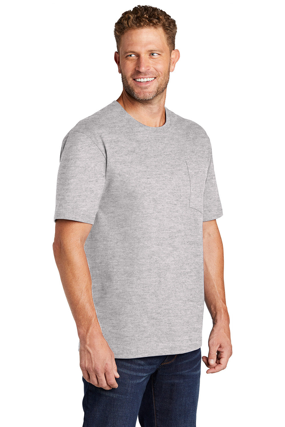 CornerStone CS430 Mens Short Sleeve Crewneck T-Shirt w/ Pocket Heather Grey Model 3q