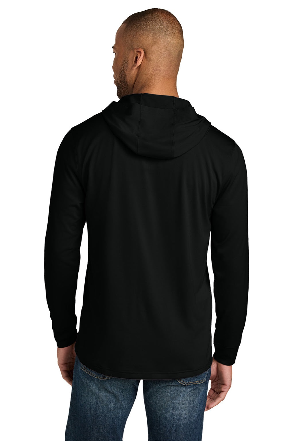 CornerStone CS440LSH Mens Workwear Pro Long Sleeve Hooded T-Shirt Hoodie Black Model Back