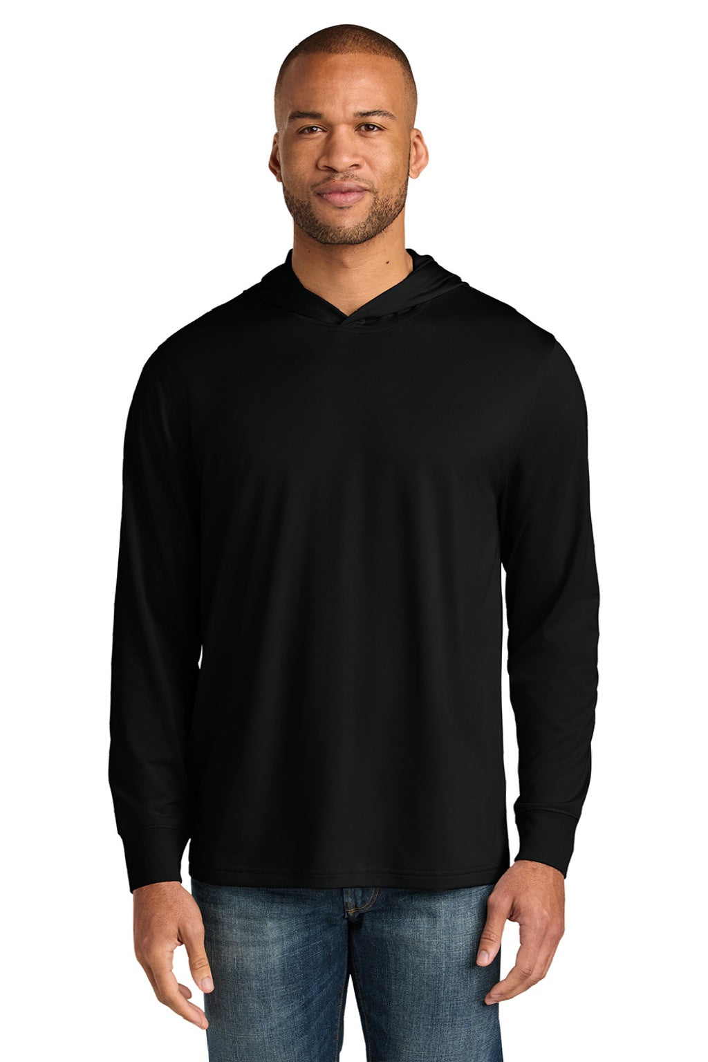 CornerStone CS440LSH Mens Workwear Pro Long Sleeve Hooded T-Shirt Hoodie Black Model Front