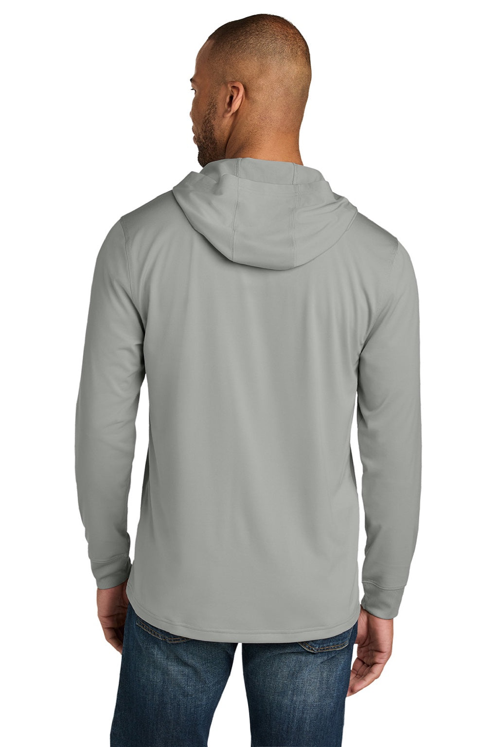 CornerStone CS440LSH Mens Workwear Pro Long Sleeve Hooded T-Shirt Hoodie Light Grey Model Back